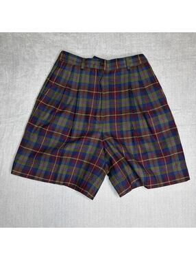 Vintage Pendleton Women Plaid Double Pleated High Waist Wool Shorts 8 Knockabout